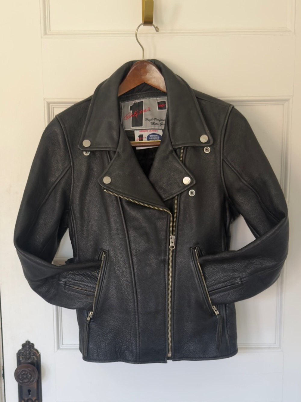 1990’s Evel Knievel EK1 Men’s  Black Leather Motorcycle Jacket Size M Y2K
